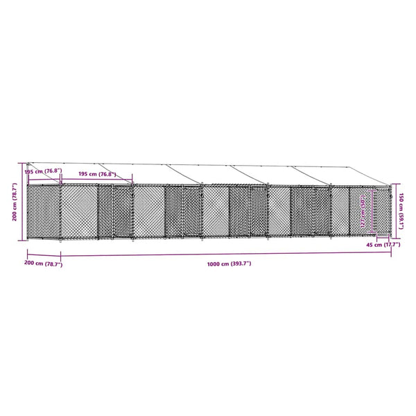 Hundezwinger mit Dach 10x2x2m Grau