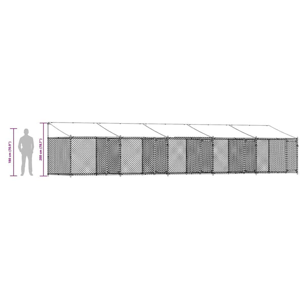 Hundezwinger mit Dach 10x2x2m Grau