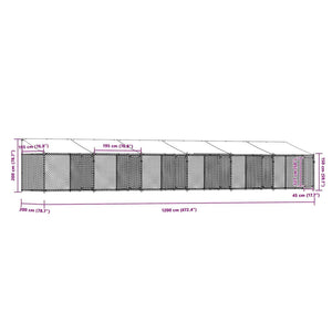 Hundezwinger mit Dach 12x2x2 m Stahl Grau