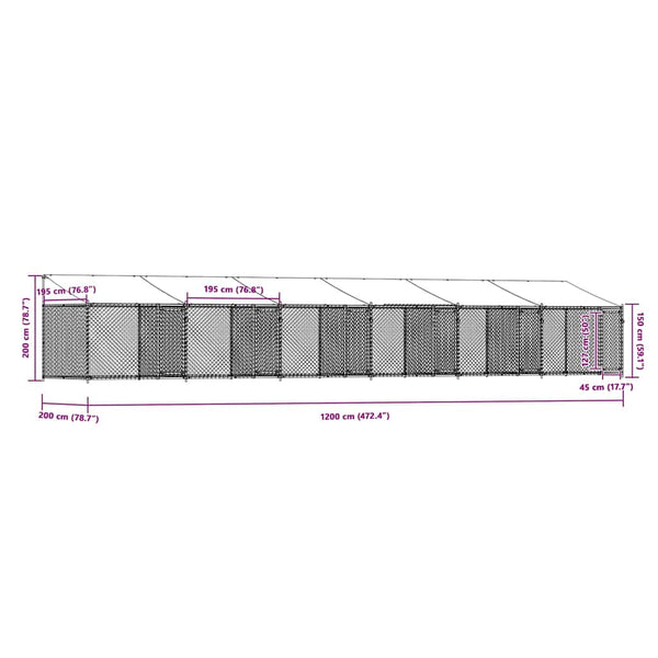 Hundezwinger mit Dach 12x2x2 m Stahl Grau