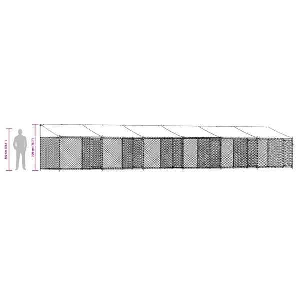 Hundezwinger mit Dach 12x2x2 m Stahl Grau