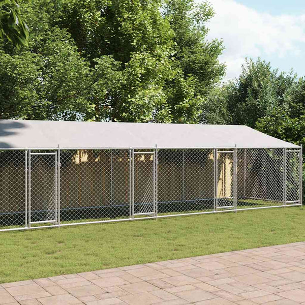 Hundezwinger mit Dach 12x2x2 m Stahl Grau