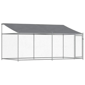 vidaXL Chenil avec toit et porte Gris 4x2x2 m Acier galvanisé