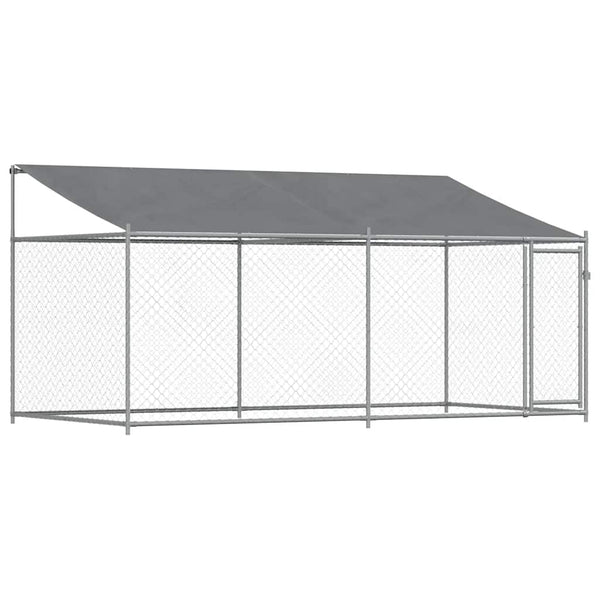 vidaXL Chenil avec toit et porte Gris 4x2x2 m Acier galvanisé