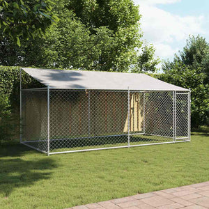 vidaXL Chenil avec toit et porte Gris 4x2x2 m Acier galvanisé