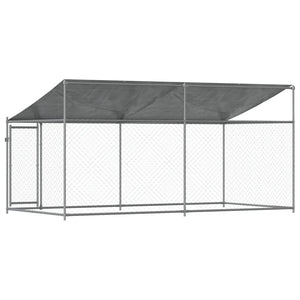 vidaXL Chenil avec toit et porte Gris 4x2x2 m Acier galvanisé