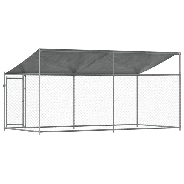 vidaXL Chenil avec toit et porte Gris 4x2x2 m Acier galvanisé
