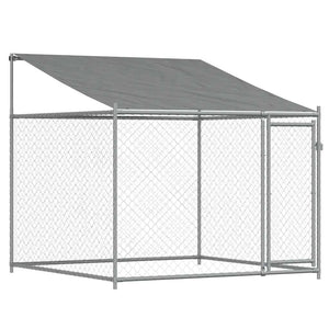vidaXL Chenil avec toit et porte Gris 4x2x2 m Acier galvanisé