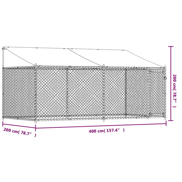 vidaXL Chenil avec toit et porte Gris 4x2x2 m Acier galvanisé