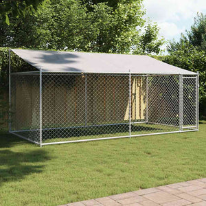 vidaXL Chenil avec toit et porte Gris 4x2x2 m Acier galvanisé