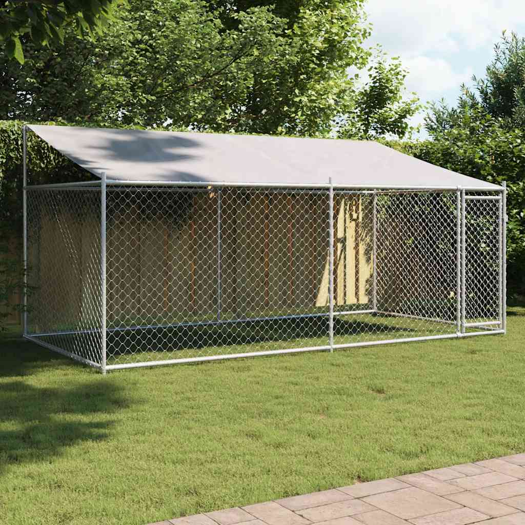 vidaXL Chenil avec toit et porte Gris 4x2x2 m Acier galvanisé