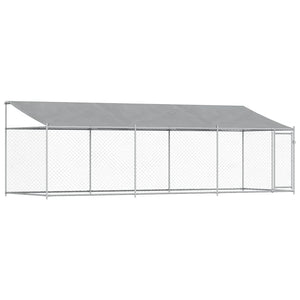 vidaXL Chenil avec toit et porte Gris 6x2x2 m Acier galvanisé