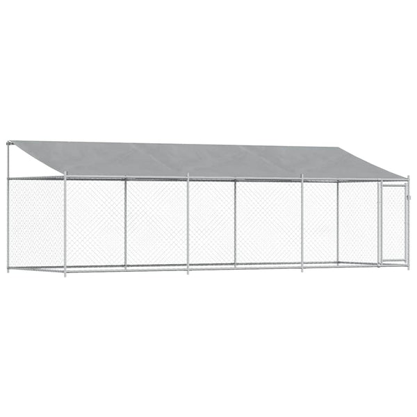 vidaXL Chenil avec toit et porte Gris 6x2x2 m Acier galvanisé