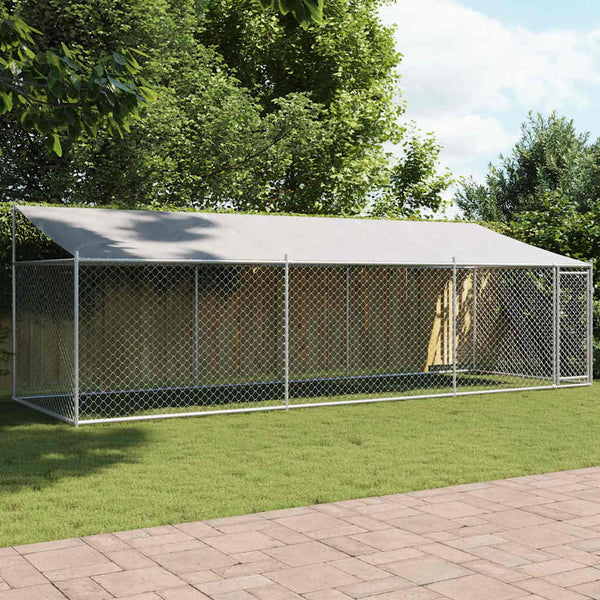 vidaXL Chenil avec toit et porte Gris 6x2x2 m Acier galvanisé