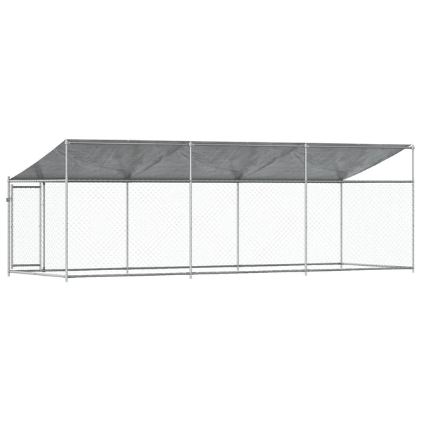 vidaXL Chenil avec toit et porte Gris 6x2x2 m Acier galvanisé