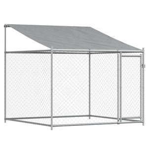 vidaXL Chenil avec toit et porte Gris 6x2x2 m Acier galvanisé