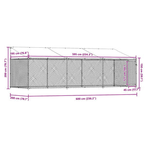 vidaXL Chenil avec toit et porte Gris 6x2x2 m Acier galvanisé