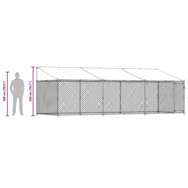 vidaXL Chenil avec toit et porte Gris 6x2x2 m Acier galvanisé