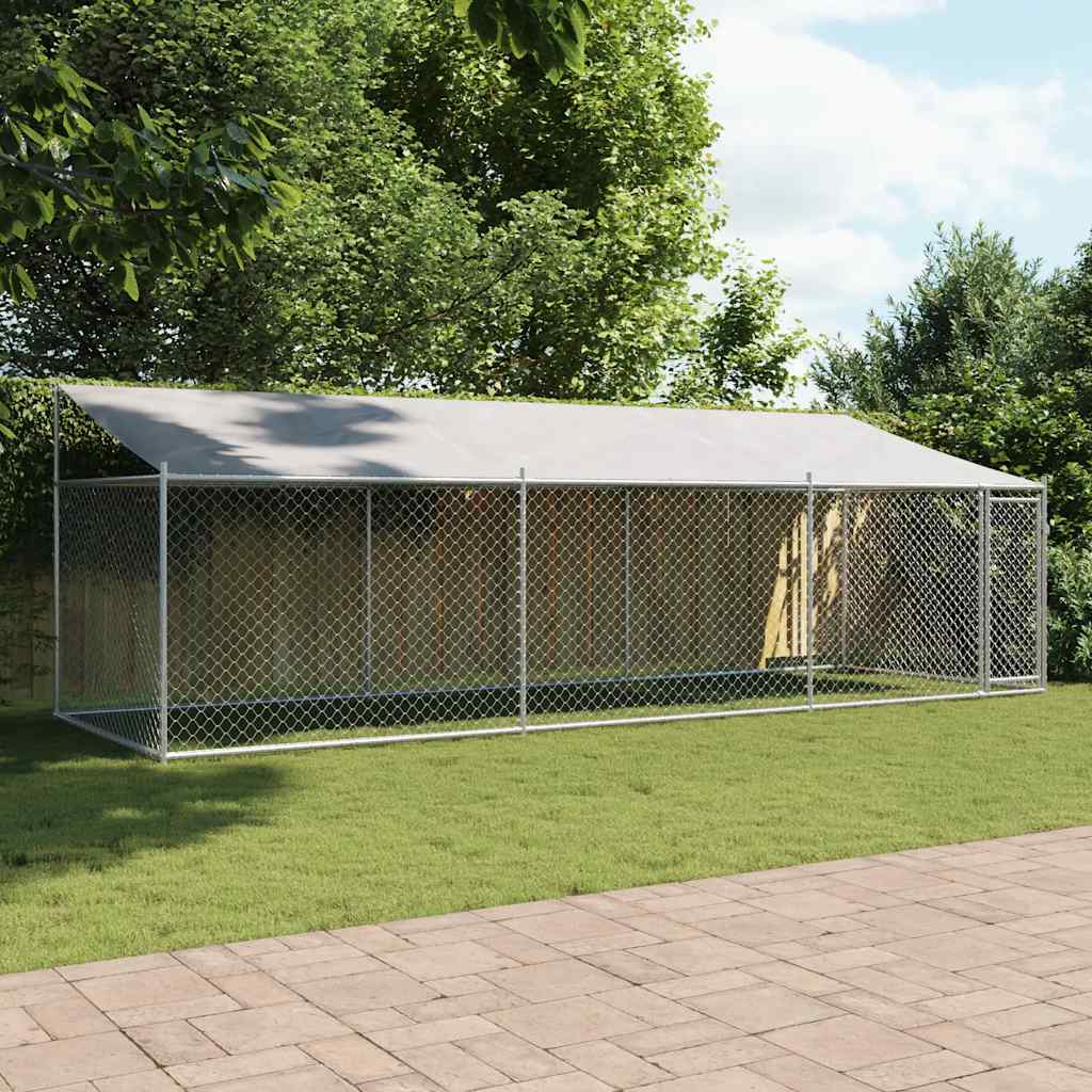 vidaXL Chenil avec toit et porte Gris 6x2x2 m Acier galvanisé