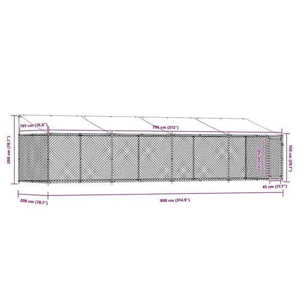 Hundezwinger mit Dach 8x2x2m Grau