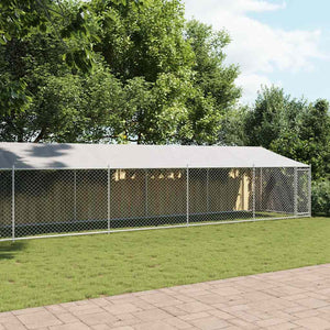 vidaXL Chenil avec toit et porte Gris 10x2x2 m Acier galvanisé