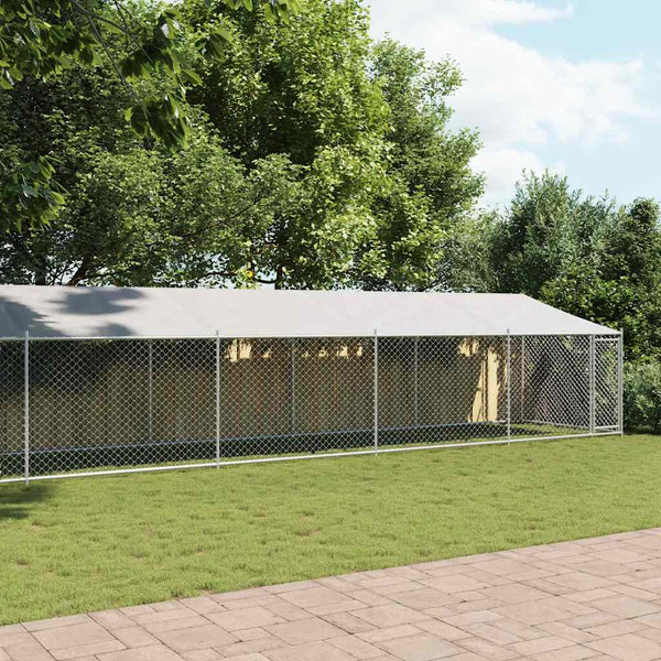 vidaXL Chenil avec toit et porte Gris 10x2x2 m Acier galvanisé