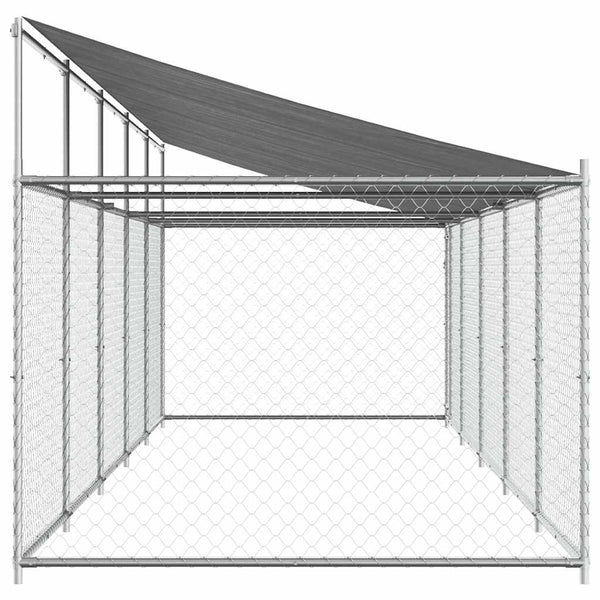 vidaXL Chenil avec toit et porte Gris 10x2x2 m Acier galvanisé