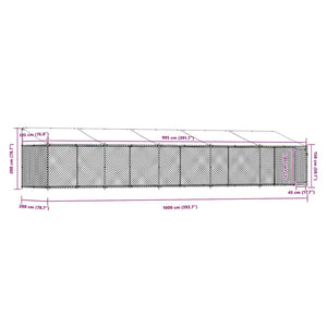 vidaXL Chenil avec toit et porte Gris 10x2x2 m Acier galvanisé