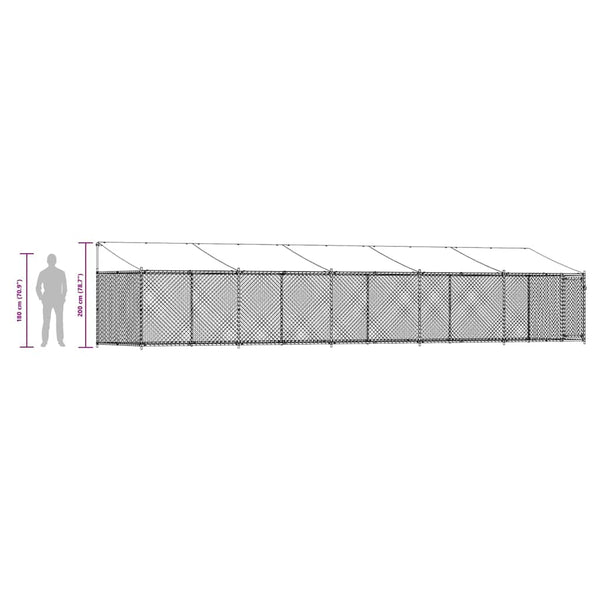 vidaXL Chenil avec toit et porte Gris 10x2x2 m Acier galvanisé