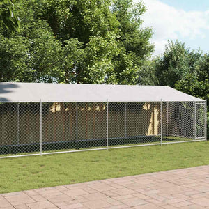 vidaXL Chenil avec toit et porte Gris 10x2x2 m Acier galvanisé