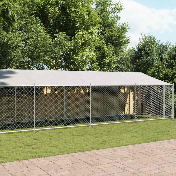 vidaXL Chenil avec toit et porte Gris 10x2x2 m Acier galvanisé