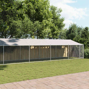 vidaXL Chenil avec toit et porte Gris 12x2x2 m Acier galvanisé