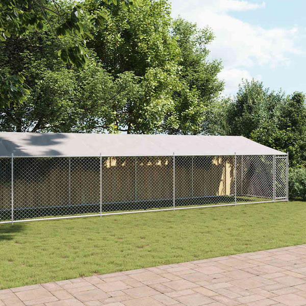 vidaXL Chenil avec toit et porte Gris 12x2x2 m Acier galvanisé