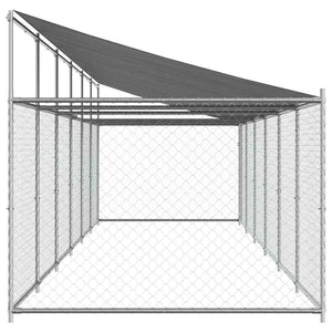 vidaXL Chenil avec toit et porte Gris 12x2x2 m Acier galvanisé