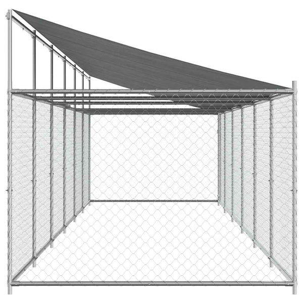 vidaXL Chenil avec toit et porte Gris 12x2x2 m Acier galvanisé