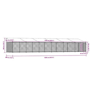 vidaXL Chenil avec toit et porte Gris 12x2x2 m Acier galvanisé