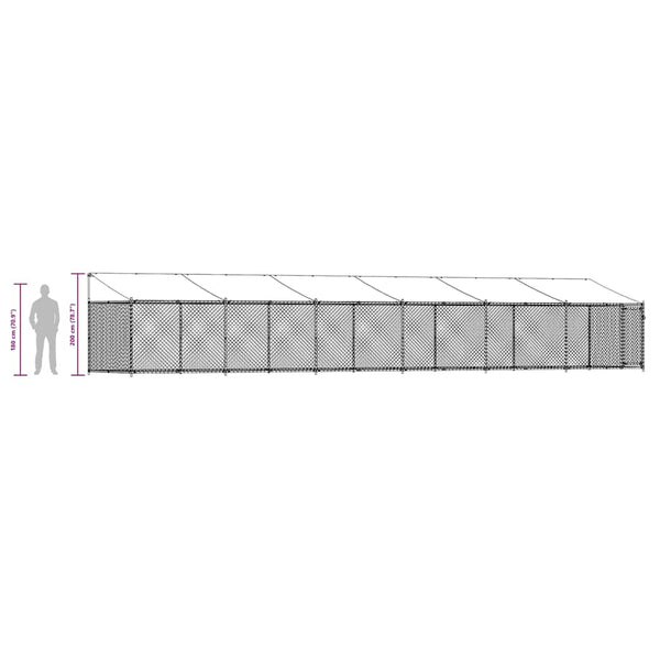vidaXL Chenil avec toit et porte Gris 12x2x2 m Acier galvanisé