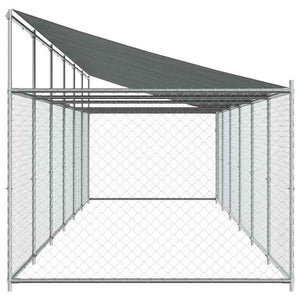 vidaXL Chenil avec toit et porte Gris 12x2x2 m Acier galvanisé