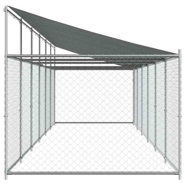 vidaXL Chenil avec toit et porte Gris 12x2x2 m Acier galvanisé