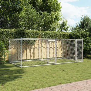 vidaXL Chenil pour chiens avec portes Gris 4x2x1,5 m Acier galvanisé