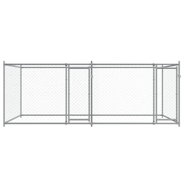 vidaXL Chenil pour chiens avec portes Gris 4x2x1,5 m Acier galvanisé