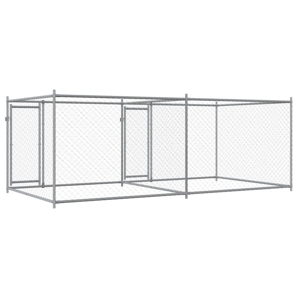 vidaXL Chenil pour chiens avec portes Gris 4x2x1,5 m Acier galvanisé
