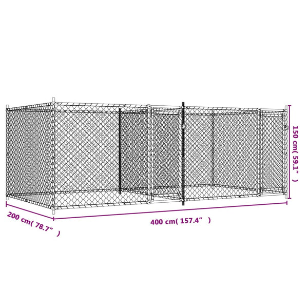 vidaXL Chenil pour chiens avec portes Gris 4x2x1,5 m Acier galvanisé