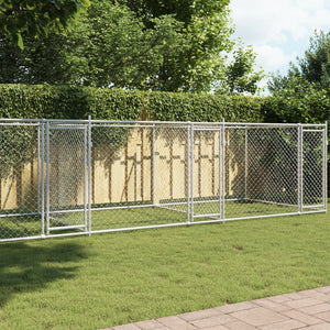 vidaXL Chenil pour chien avec portes Gris 8x2x1,5 m Acier galvanisé