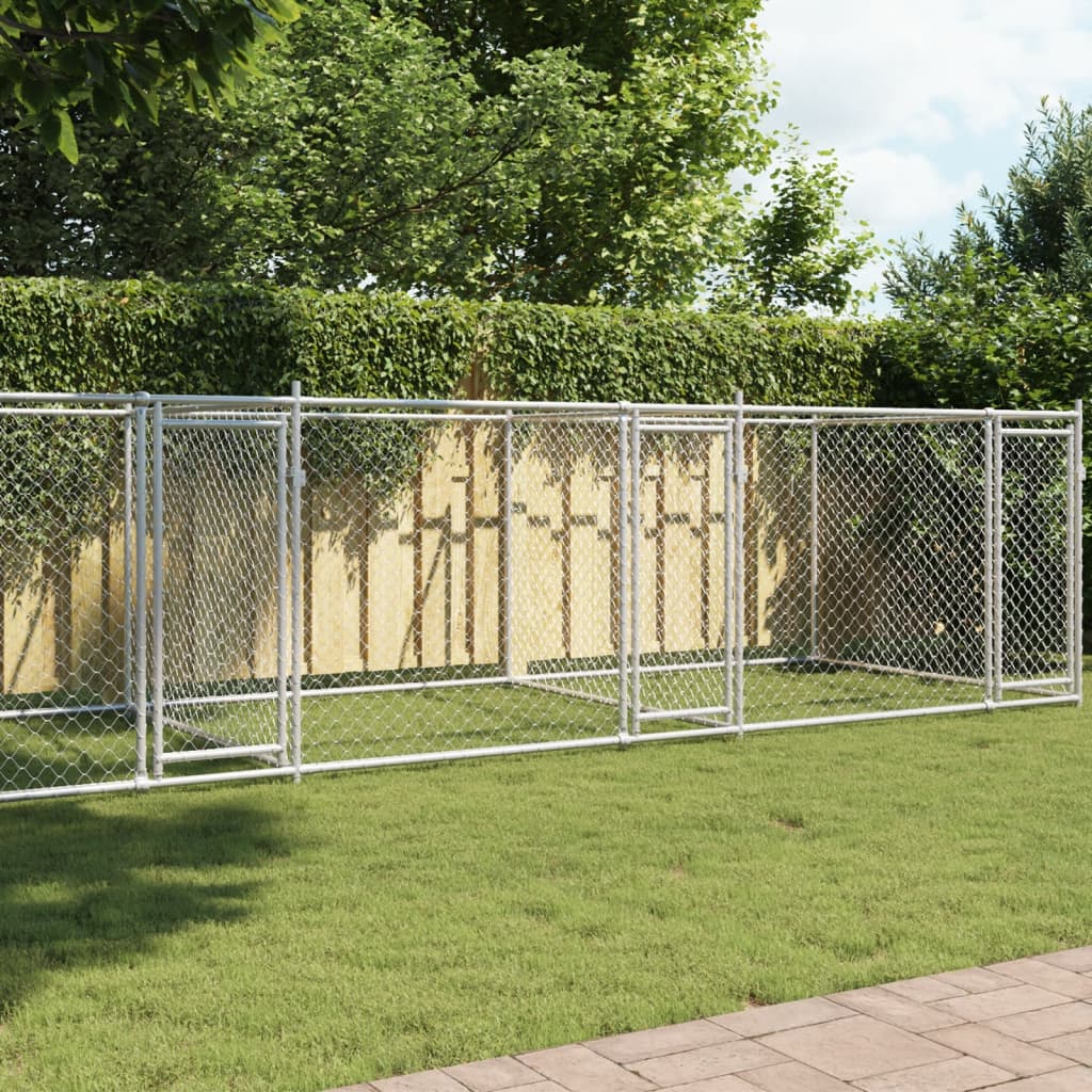 vidaXL Chenil pour chien avec portes Gris 8x2x1,5 m Acier galvanisé
