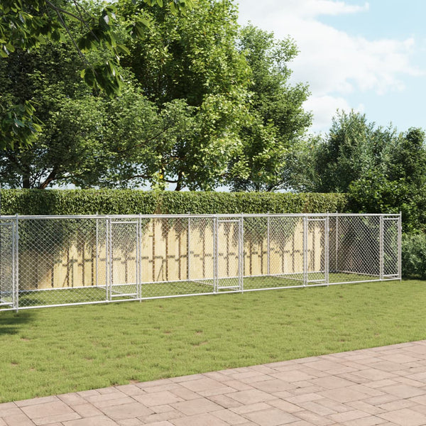 vidaXL Chenil pour chiens avec portes Gris 10x2x1,5 m Acier galvanisé