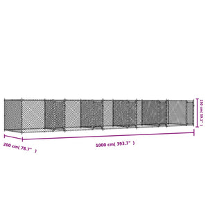 vidaXL Chenil pour chiens avec portes Gris 10x2x1,5 m Acier galvanisé
