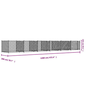 Hundezwinger Grau 12x2x1,5m Verzinkt