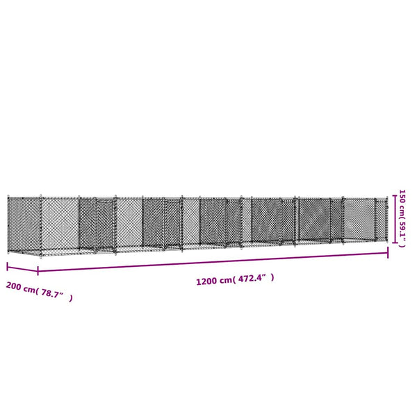 Hundezwinger Grau 12x2x1,5m Verzinkt