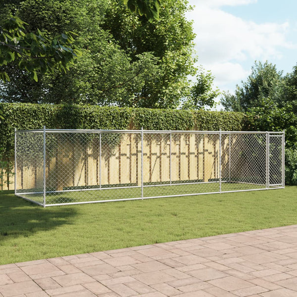 vidaXL Chenil avec porte Gris 6x2x1,5 m Acier galvanisé